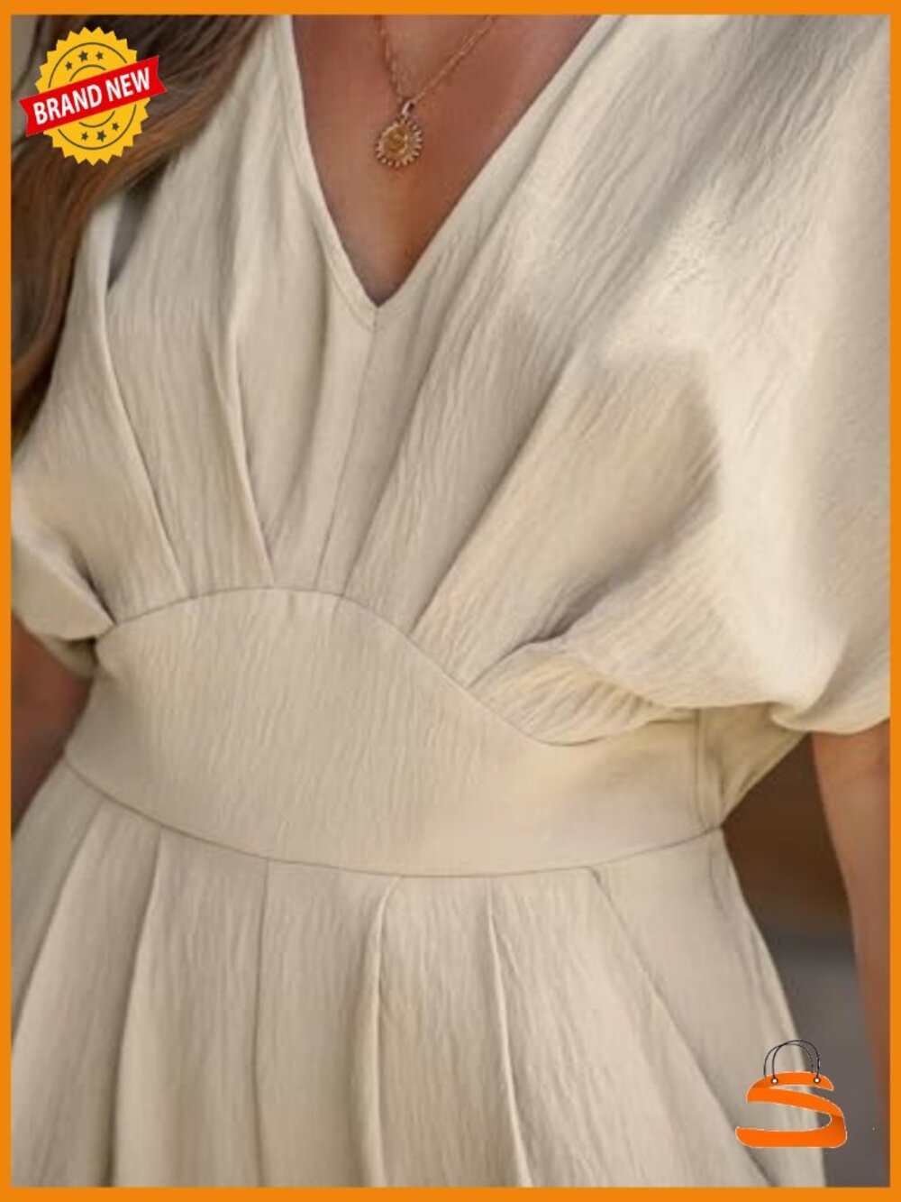 Wide Leg Jumpsuit V-Neck Batwing Short Sleeve Summer Casual Romper with Pockets - Picture 2 of 6